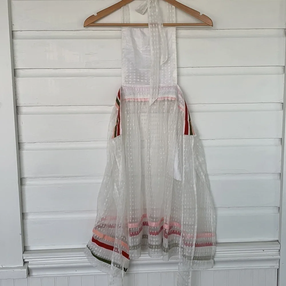 Vintage Sheer Polka Dot Tulle Lace Velvet Stripe Retro Bib Style Apron
